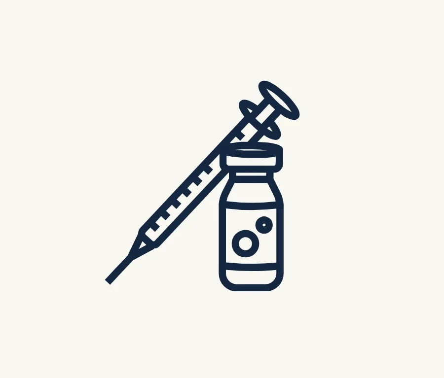 Ícone de seringa e frasco de vacina, simbolizando imunização e prevenção de doenças.
